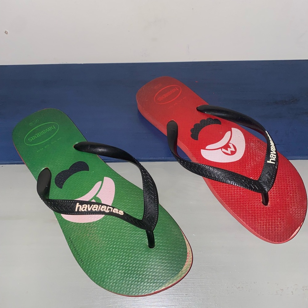 Havaianas Red and Green Flip Flops with Black Straps
